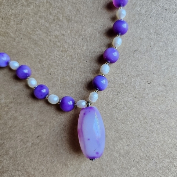 Freshwater pearl necklace with purple stones toggle clasp mermaidcore - Picture 3 of 5